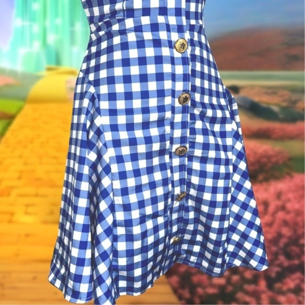 NWT XS Dorothy Blue Gingham Ruffled Dress A-Line Costume Outfit Wizard Oz Wicked - Picture 4 of 6